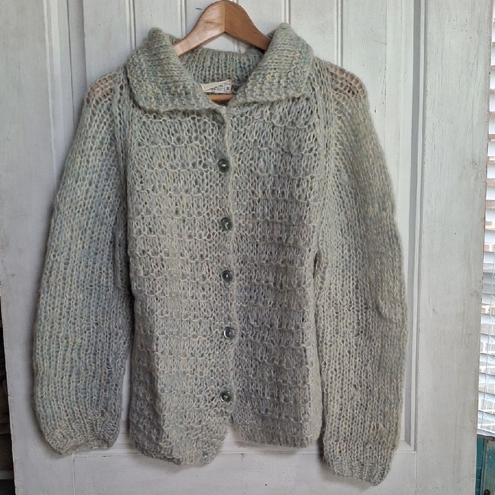 Vintage Pale Blue Soft Wool Knit Cadigan from Italy